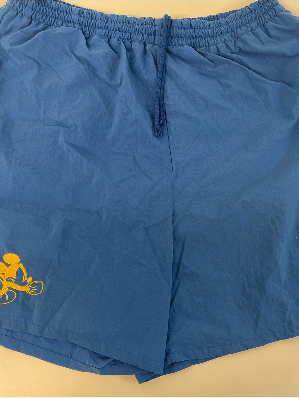 Vintage Disney Blue Men's Athletic Shorts with Yellow Mickey Graphic